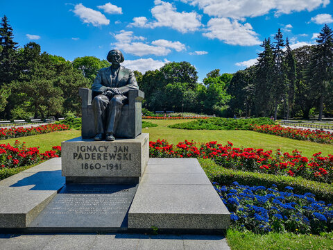 Warsaw June 24 2019 Ignacy Jan Paderewski statue in Ujazdowski Park