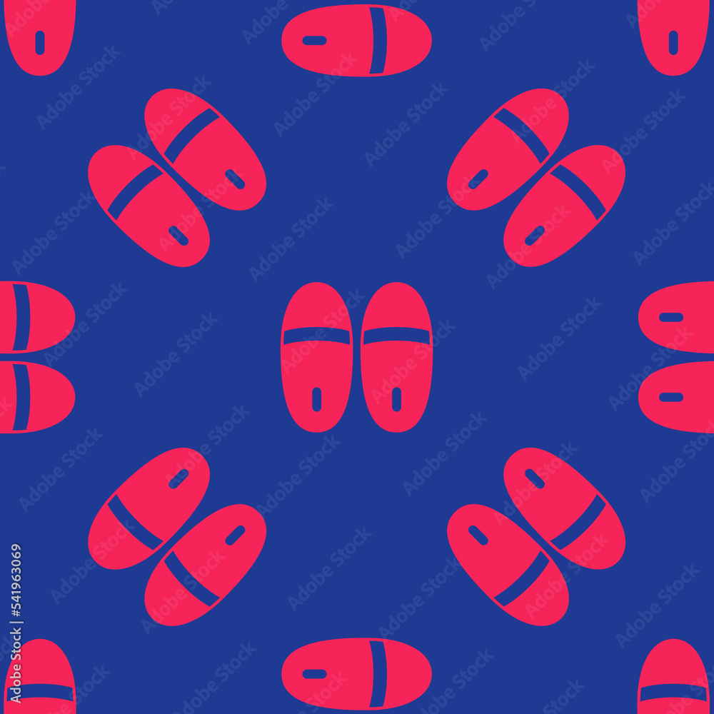 Poster red slippers icon isolated seamless pattern on blue background. flip flops sign. vector