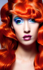 Portrait of a girl with creative makeup and hairstyle. Illustration. Created with the help of artificial intelligence