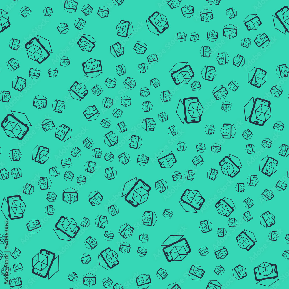 Poster black 3d modeling icon isolated seamless pattern on green background. augmented reality or virtual r