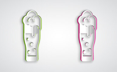 Paper cut Glass of beer icon isolated on grey background. Happy Saint Patricks day. National Irish holiday. Paper art style. Vector