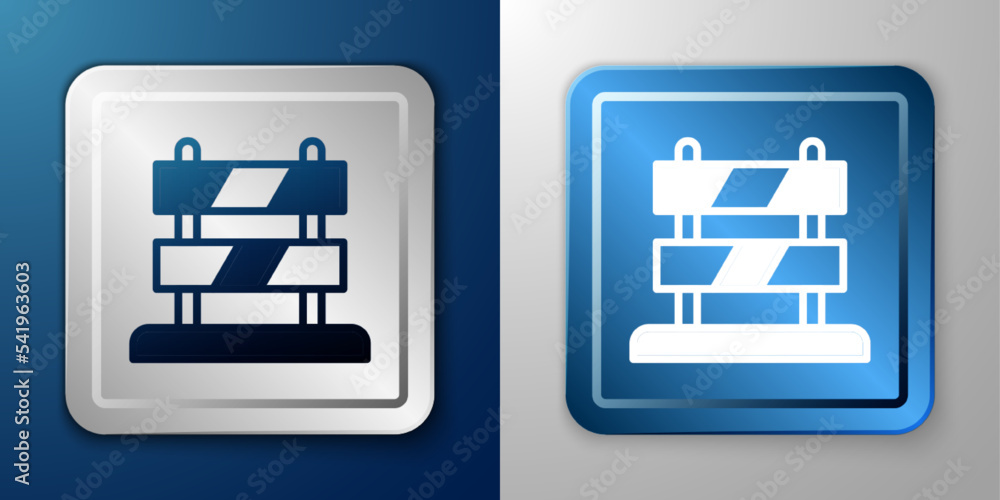 Poster white end of railway tracks icon isolated on blue and grey background. stop sign. railroad buffer en