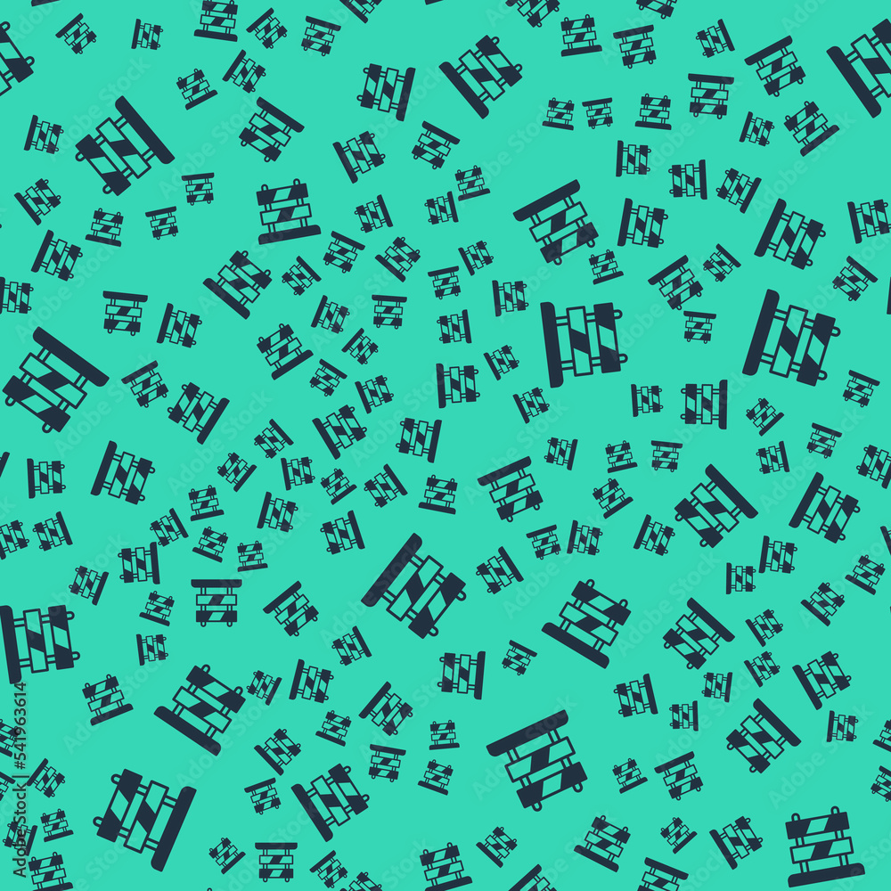 Poster black end of railway tracks icon isolated seamless pattern on green background. stop sign. railroad 