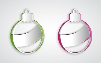Paper cut Christmas ball icon isolated on grey background. Merry Christmas and Happy New Year. Paper art style. Vector