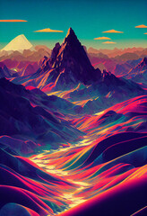 Colorful mountain high saturated background generative ai digital illustration