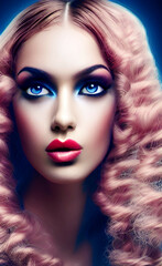 Portrait of a girl with creative makeup and hairstyle. Illustration. Created with the help of artificial intelligence