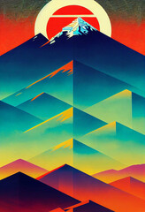 Colorful mountain high saturated background generative ai digital illustration
