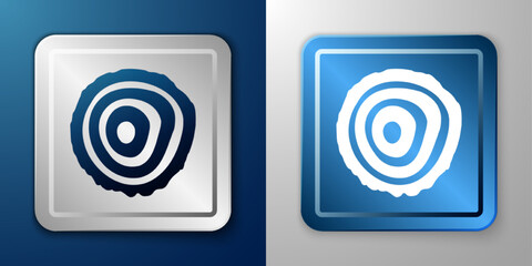 White Tree rings icon isolated on blue and grey background. Wooden cross section. Silver and blue square button. Vector