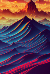 Colorful mountain high saturated background generative ai digital illustration