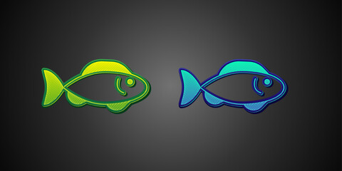 Green and blue Fish icon isolated on black background. Vector