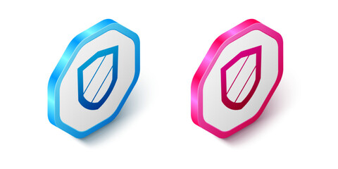 Isometric Shield icon isolated on white background. Guard sign. Security, safety, protection, privacy concept. Hexagon button. Vector