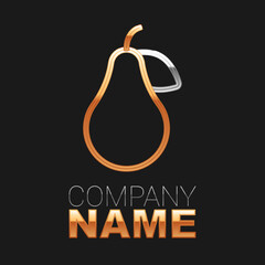 Line Pear icon isolated on black background. Fruit with leaf symbol. Colorful outline concept. Vector