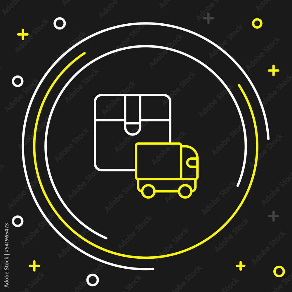 Canvas Prints Line Delivery cargo truck vehicle icon isolated on black background. Colorful outline concept. Vector