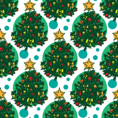 Christmas tree vector seamless pattern