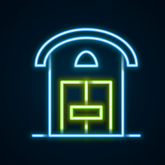 Glowing neon line Farm house icon isolated on black background. Colorful outline concept. Vector