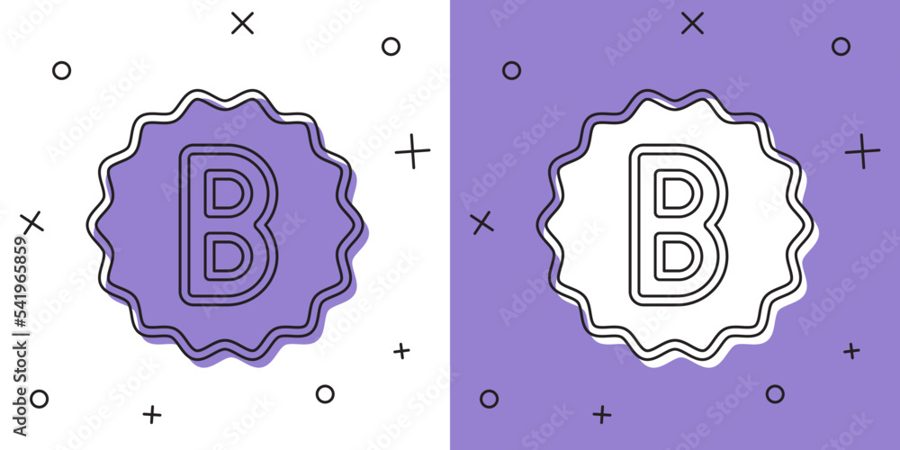 Poster set exam paper with incorrect answers survey icon isolated on white and purple background. bad mark 