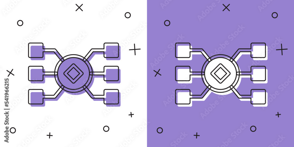 Poster set neural network icon isolated on white and purple background. artificial intelligence ai. vector