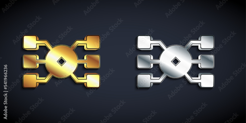 Aufkleber gold and silver neural network icon isolated on black background. artificial intelligence ai. long s