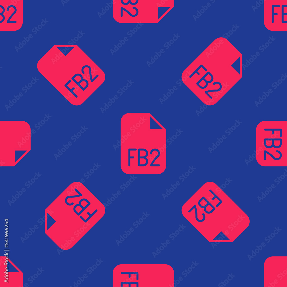Poster red fb2 file icon isolated seamless pattern on blue background. vector