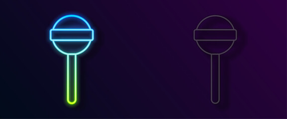 Glowing neon line Lollipop icon isolated on black background. Food, delicious symbol. Vector