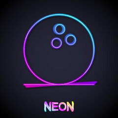 Glowing neon line Bowling ball icon isolated on black background. Sport equipment. Vector