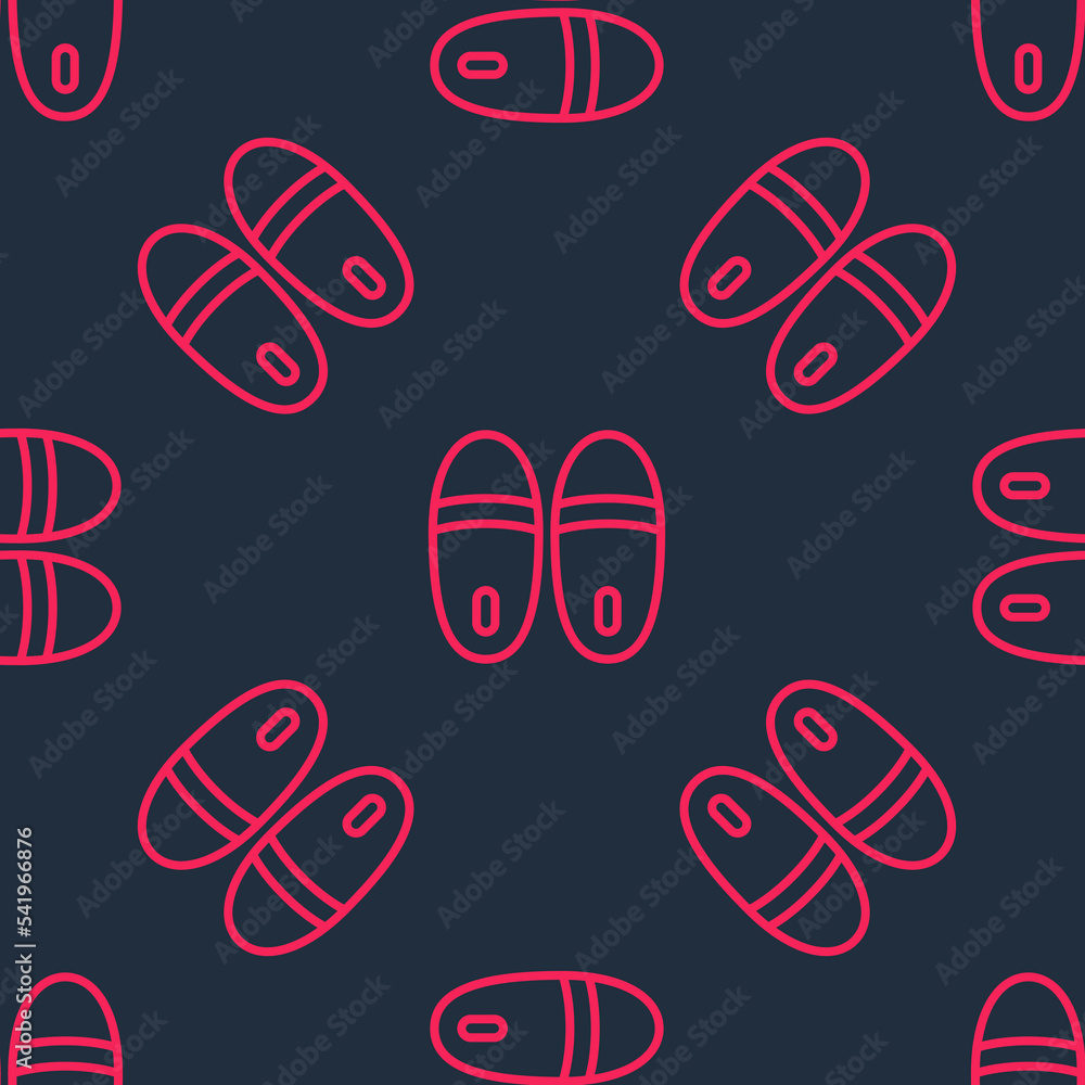 Poster red line slippers icon isolated seamless pattern on black background. flip flops sign. vector