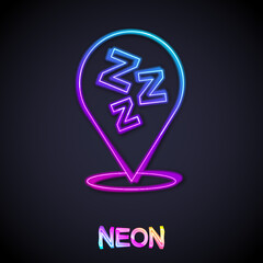 Glowing neon line Sleepy icon isolated on black background. Sleepy zzz talk bubble. Vector