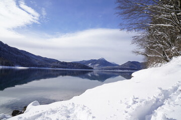 Walchensee Lake Bavaria in the Winter - obrazy, fototapety, plakaty