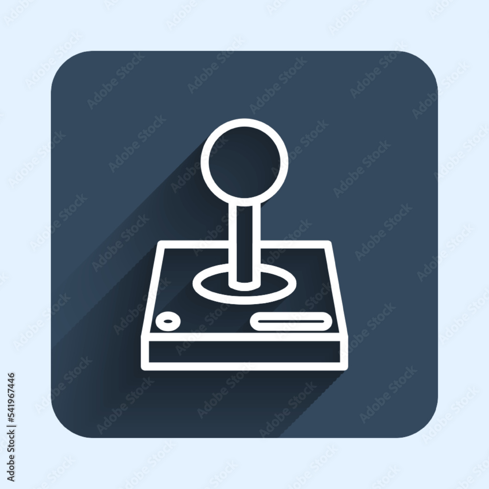 Poster white line joystick for arcade machine icon isolated with long shadow background. joystick gamepad. 