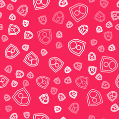 White line Life insurance with shield icon isolated seamless pattern on red background. Security, safety, protection, protect concept. Vector