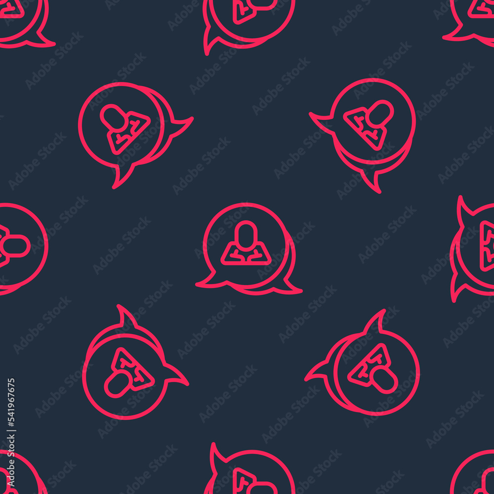 Poster red line speech bubble chat icon isolated seamless pattern on black background. message icon. commun