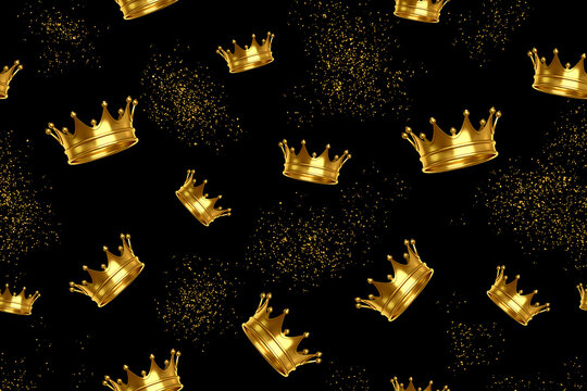 crown wallpaper for decoration. golden king style pattern design. golden and black color scheme. High quality, golden spray, 3D, luxury, pattern. Good for print
