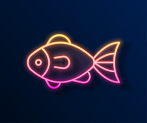 Glowing neon line Fish icon isolated on black background. Vector