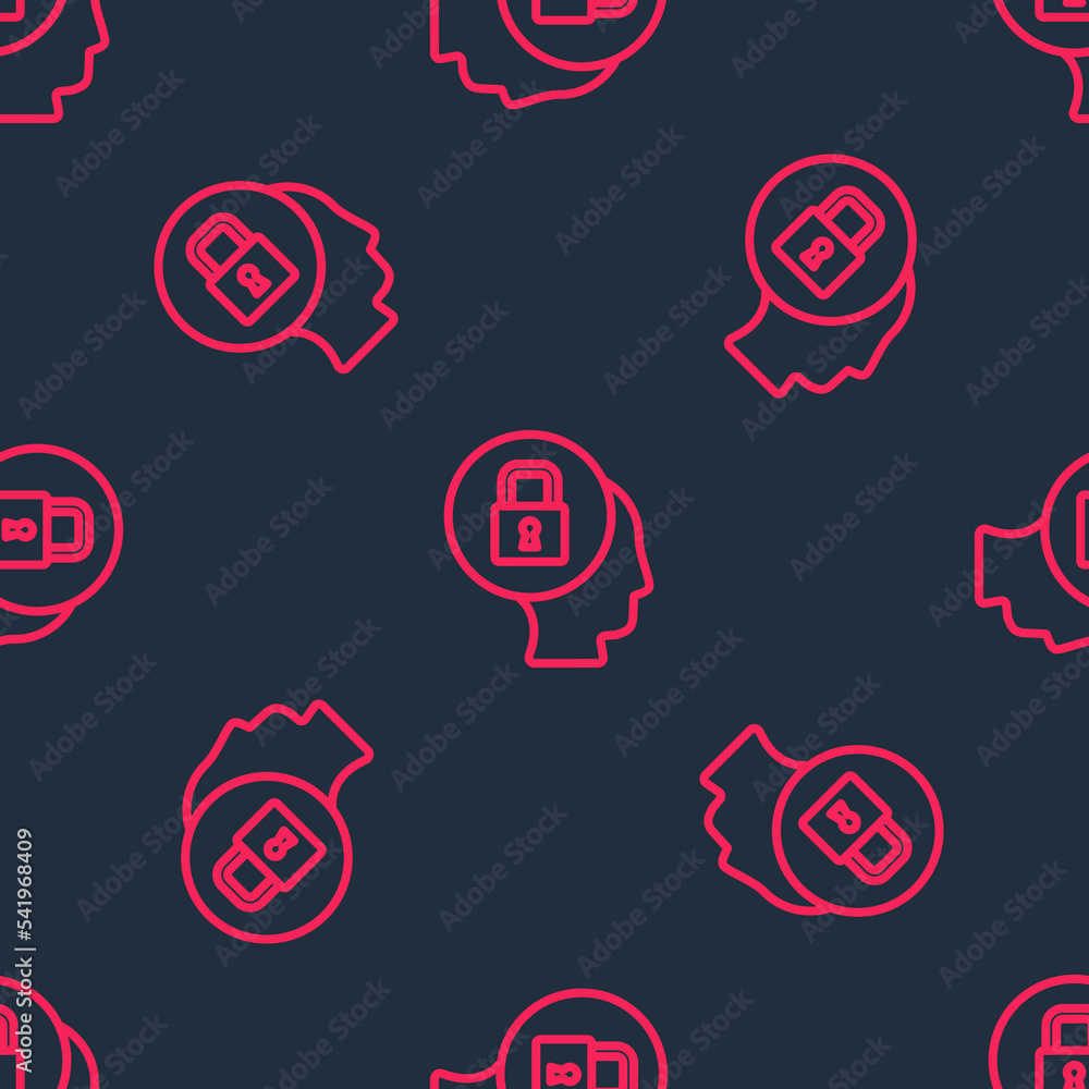 Poster red line lock icon isolated seamless pattern on black background. padlock sign. security, safety, pr