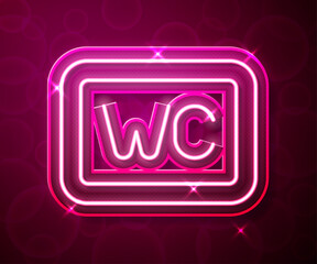 Glowing neon line Toilet icon isolated on red background. WC sign. Washroom. Vector