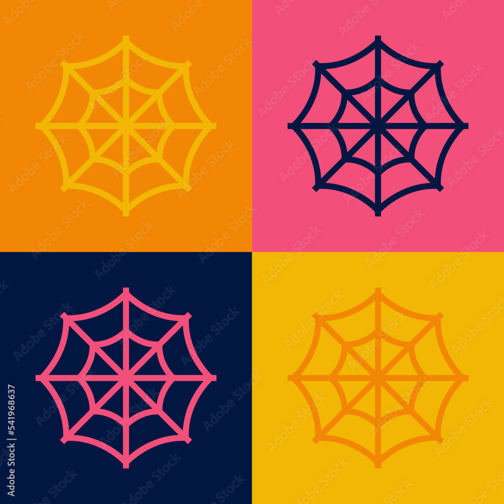 Poster pop art line spider web icon isolated on color background. cobweb sign. happy halloween party. vecto