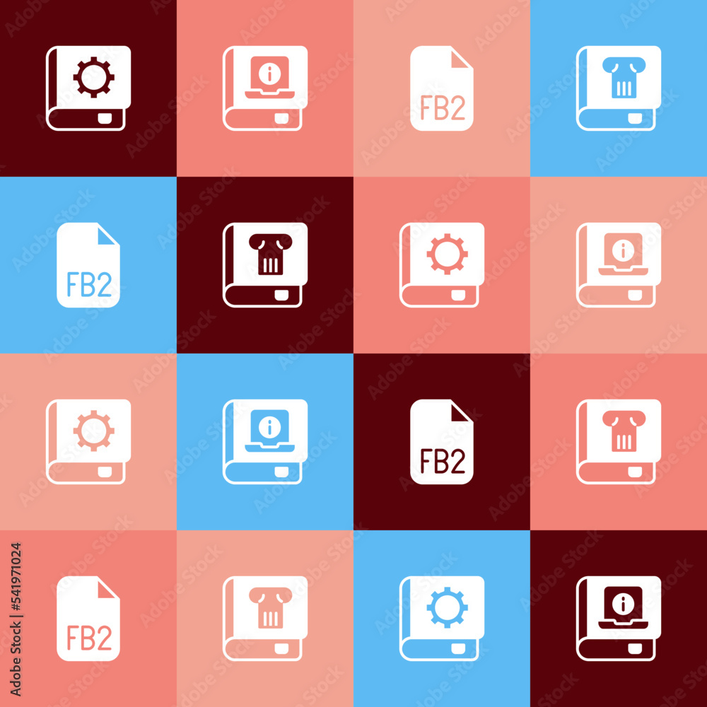 Poster set pop art user manual, fb2 file and history book icon. vector
