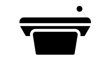 Black tribune icon stand rostrum with microphones on white background.
