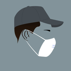 Silhouette of a guy. Portrait. Avatar. Icon. Facial contours. Man in a baseball cap. Male head. Man head silhouette. Flat colored Male illustration. Male head in the mask