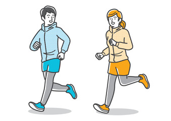 ジョギング、ランニングをする若いカップル