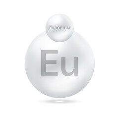 Europium molecule models silver. Ecology and biochemistry concept. Isolated spheres on white background. 3D Vector Illustration.