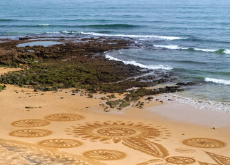 Beautiful beach mandala in Albufeira in Portugal Praia Maria Luisa