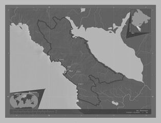 Bar, Montenegro. Grayscale. Labelled points of cities