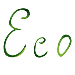 Watercolor eco inscription. Watercolor eco illustration, isolated on transparent background. For environmental design, zero waste design, for website design.