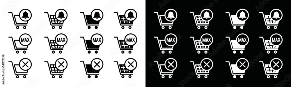 Aufkleber shopping cart with notification icon vector collection. empty cart and full cart icon. empty basket 