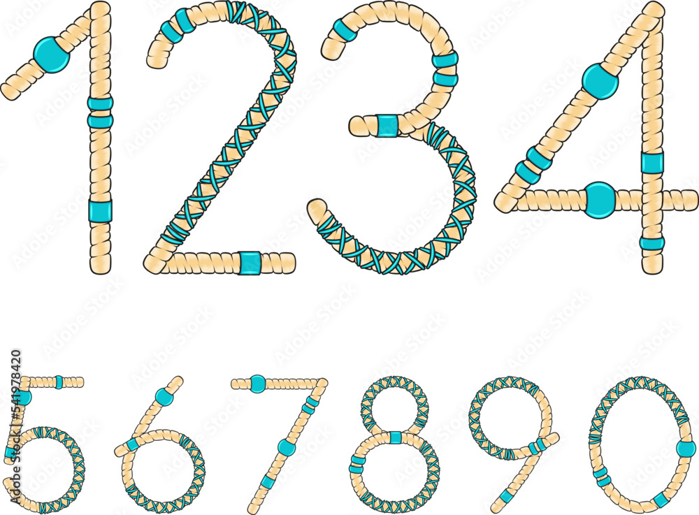 Poster font, numbers from dreadlocks. isolated vector objects on a white background.
