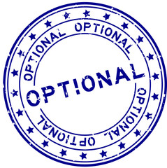 Grunge blue optional word round rubber seal stamp on white background