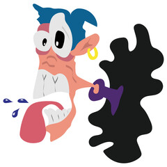 Cartoon boy spits. The dude sneezes. Isolated on white background. Vector graphics. Graffiti