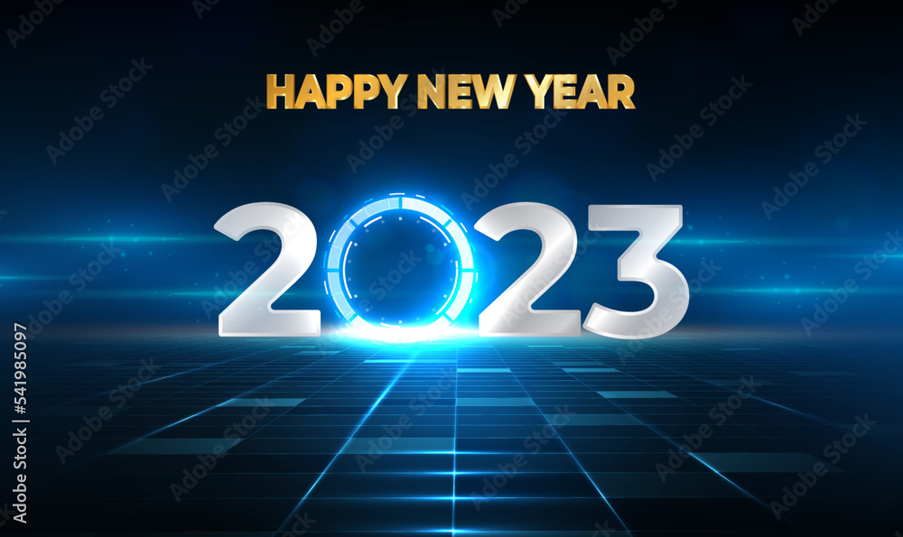 Poster 2023 futuristic sci fi technology with shine light within. 2023 digital futuristic digital innovatio
