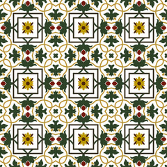 Seamless background image of vintage green vine flower kaleidoscope pattern.